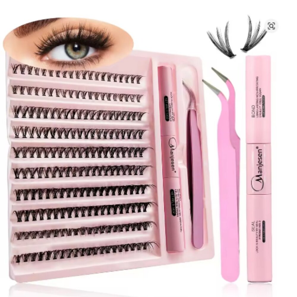 DIY Lashes Extension Kit Eyelashes 200 PCS Clusters Lash Bond and Seal Makeup To